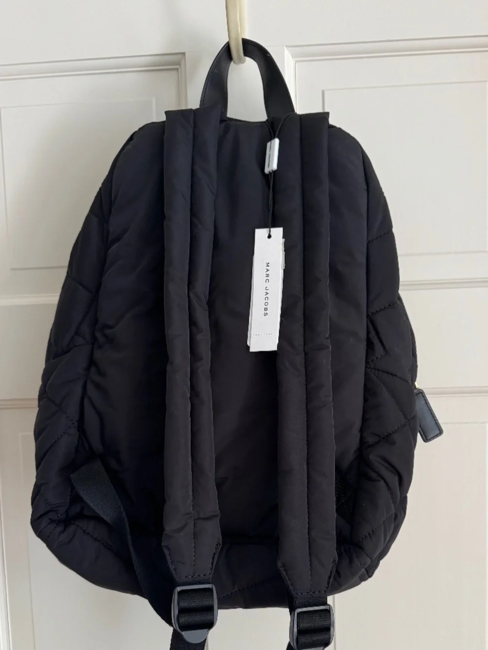 NWT Marc Jacobs Black Quilted Nylon Backpack with Gold Logo Plate